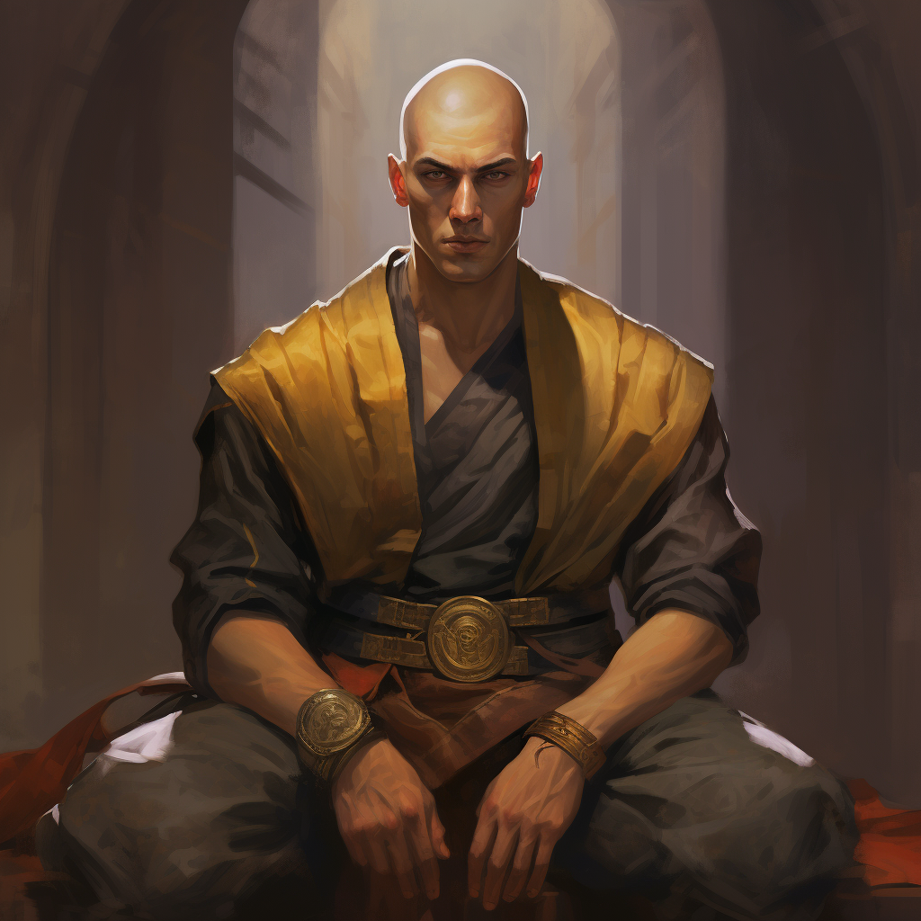 Image of a bold monk shaved, DND human male