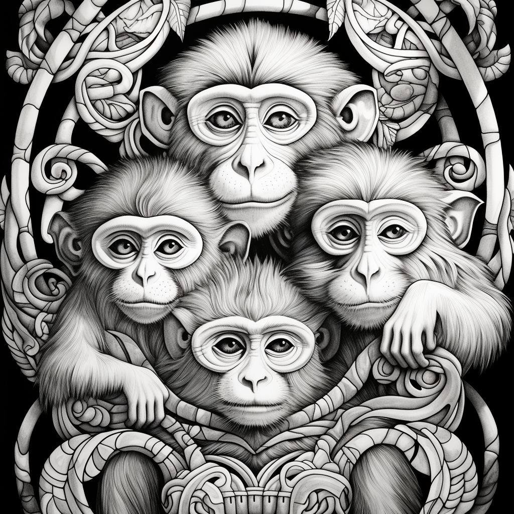 Black and white monkeys coloring page