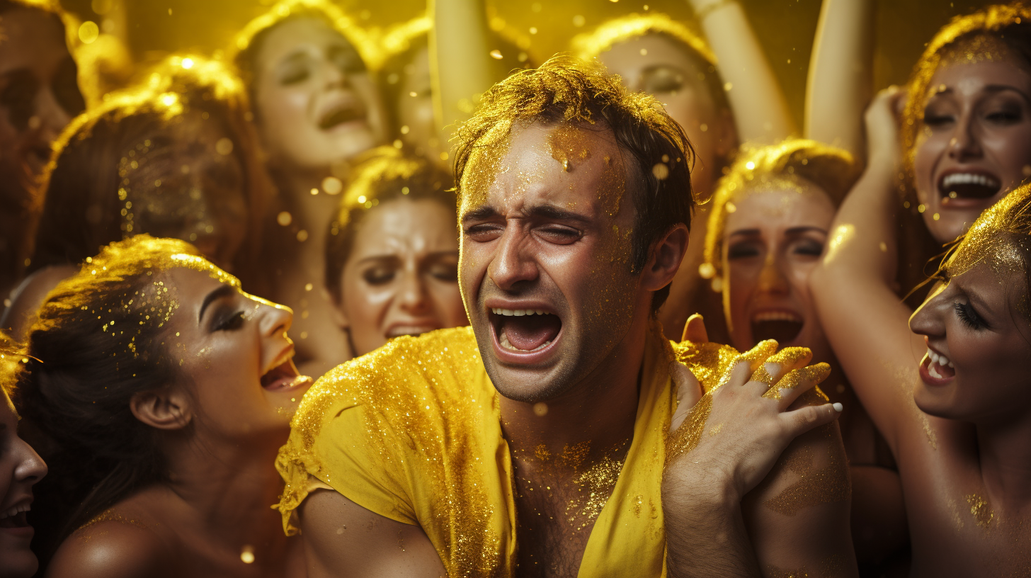 Photo of a Bold Man Crying with Glitter on Face