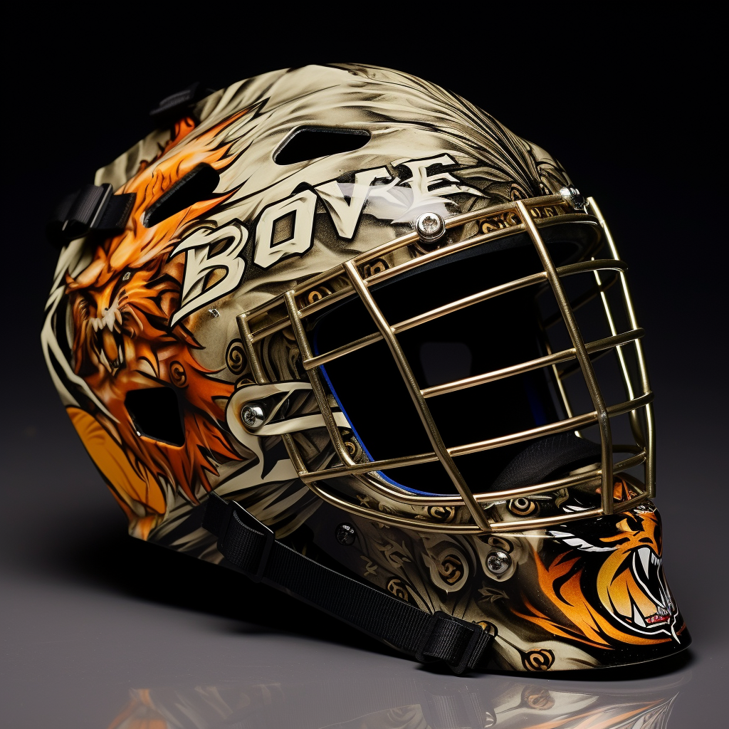 Bon Iver 22, A Million album cover on NHL goalie helmet