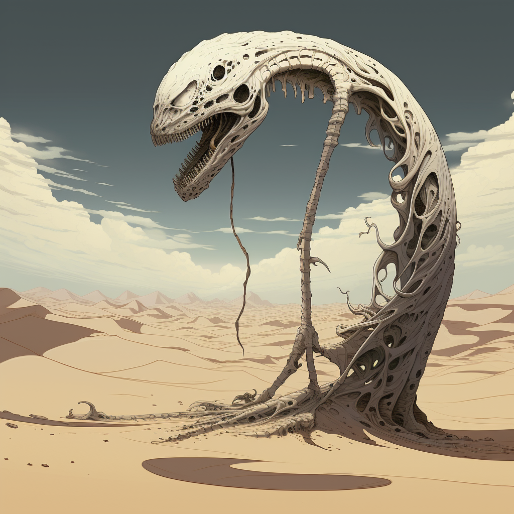 Giant bone snake on sand dune