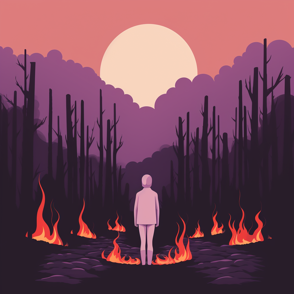 Minimalist Bonfire Illustration in White and Violet