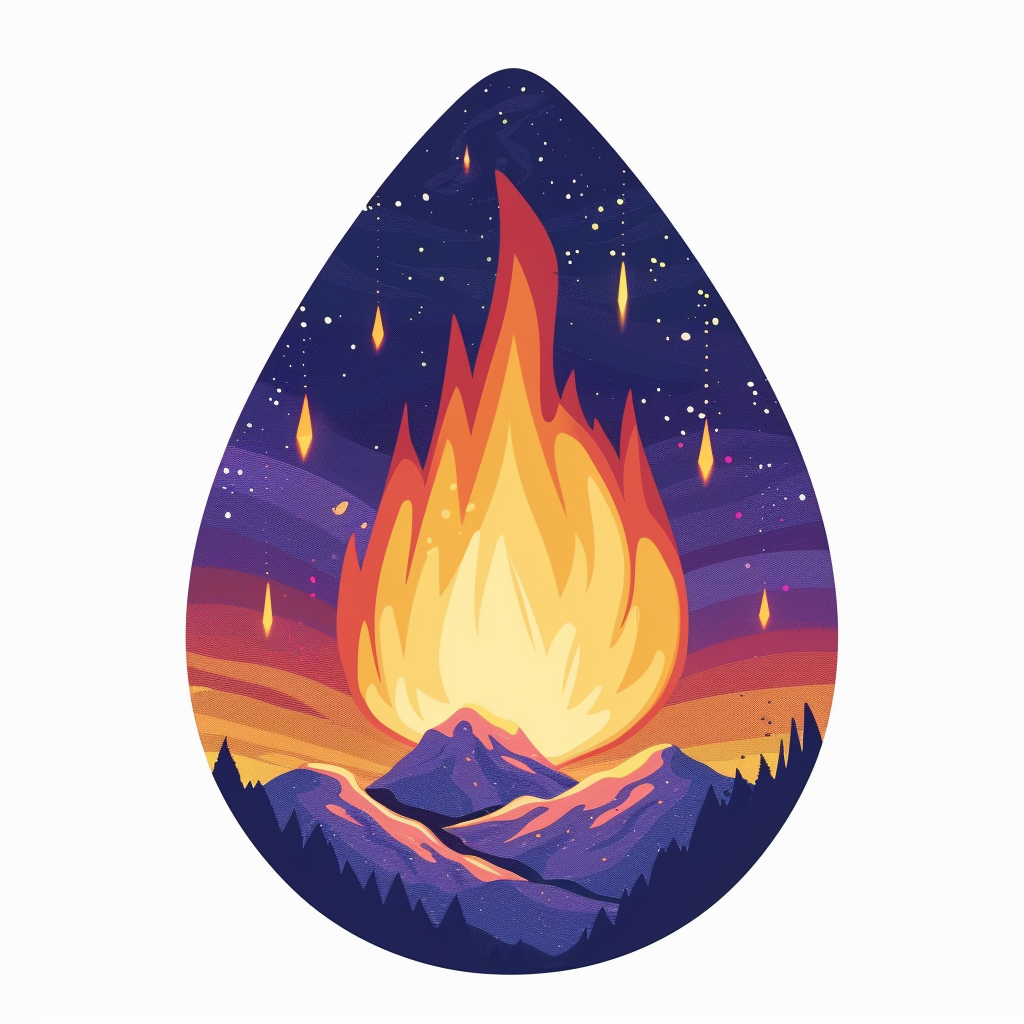 Bonfire symbol in teardrop shape emblem