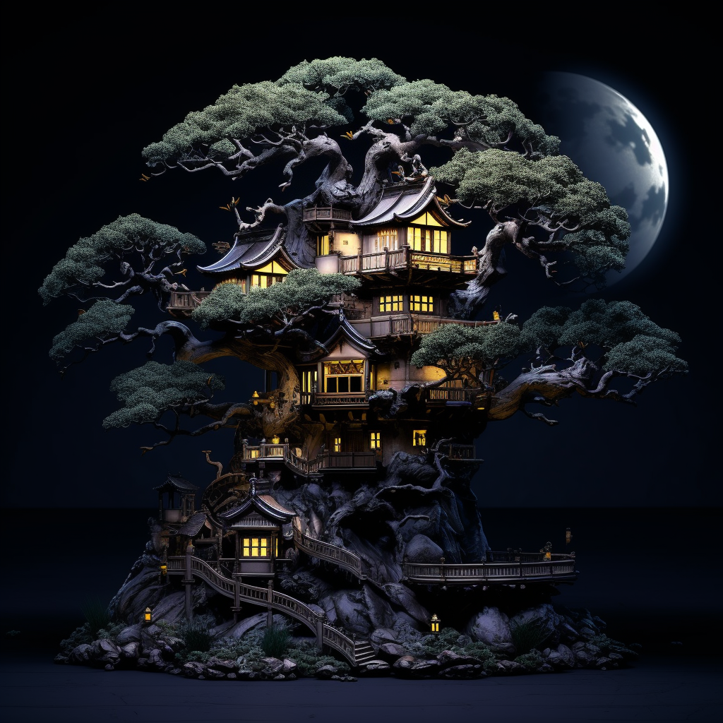 Detailed Bonsai Tree House Horror