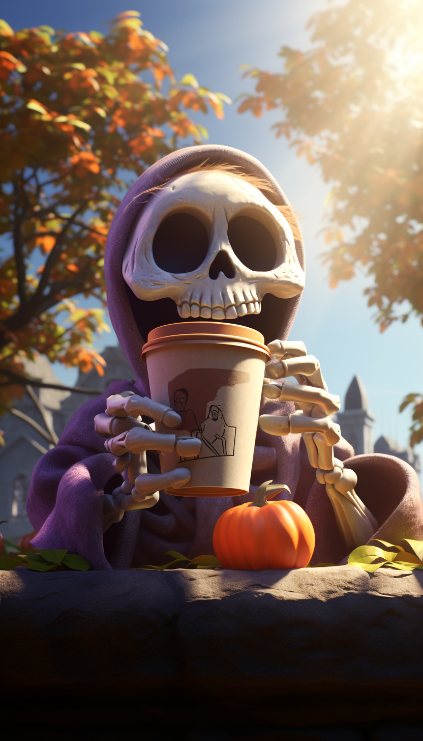 Boo Diddly from Mario enjoying coffee in a cemetery