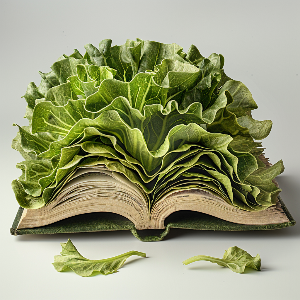 Book Pages with Lettuce Leaves