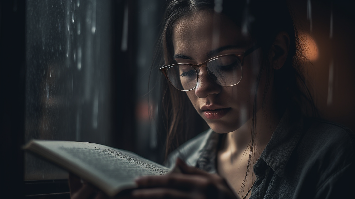 Emotional book reading with tears