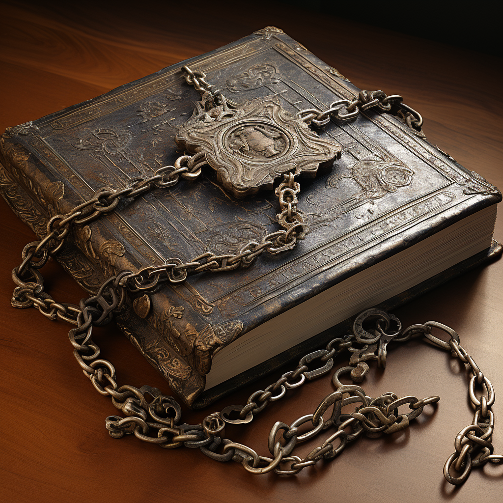 Rustic book sealed with steel chains