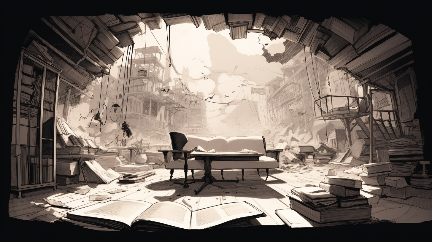 Concept sketch of book tornado view