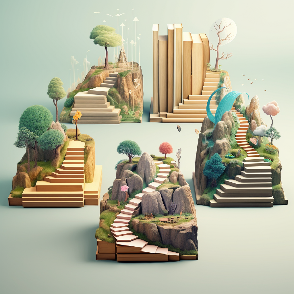 Four books arranged in 3D style