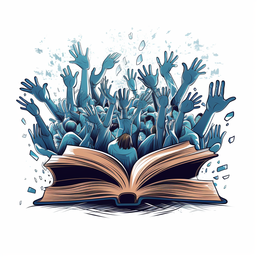 Cartoon Illustration of Open Book with Hands