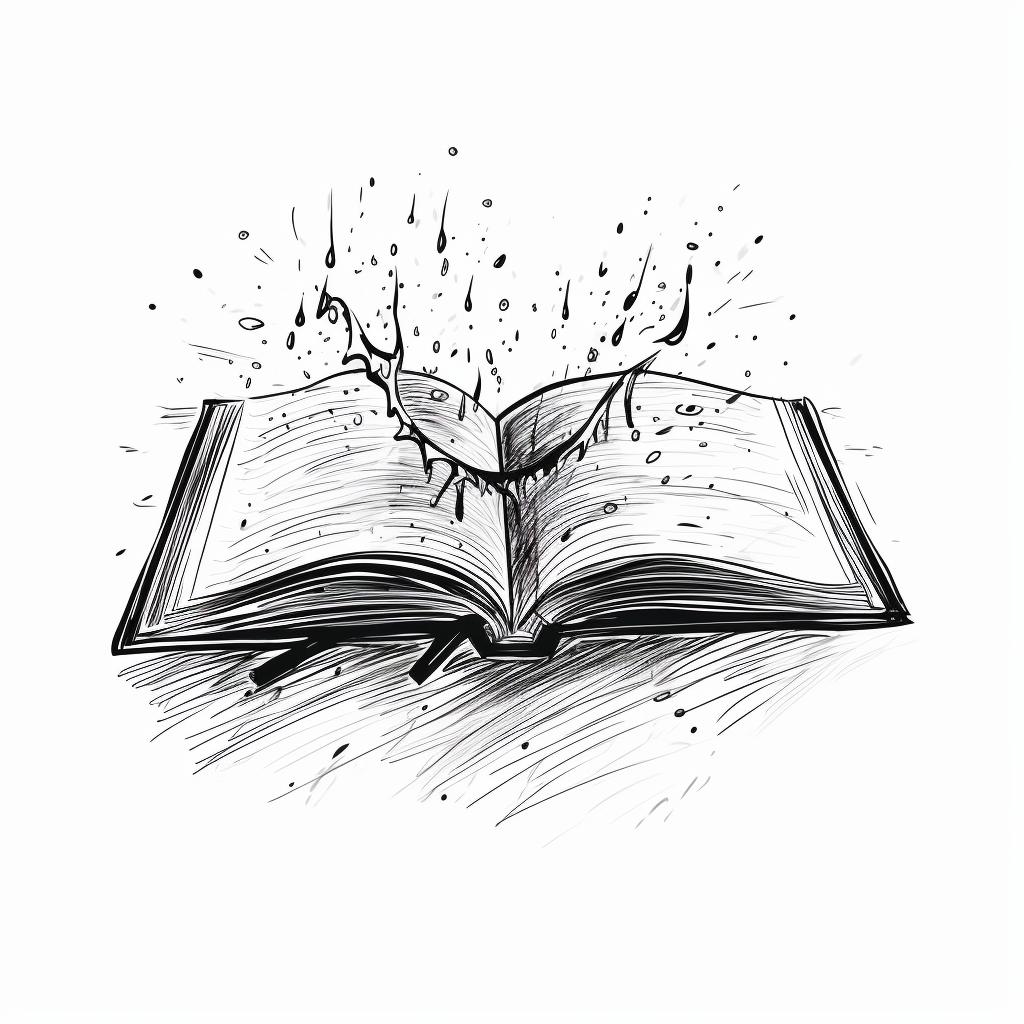 Hand-drawn sketch of book notes in the rain