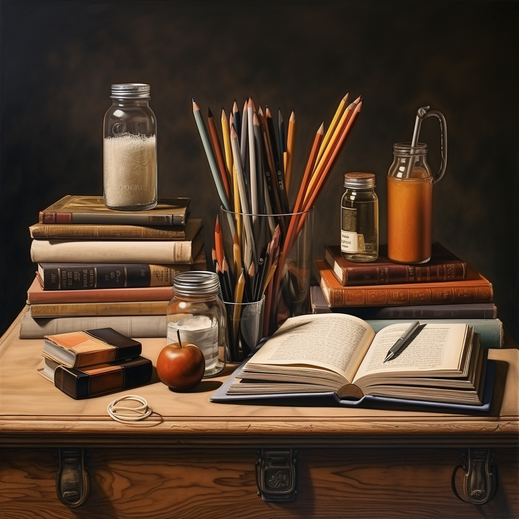 Books and Pencils Realistic Photo