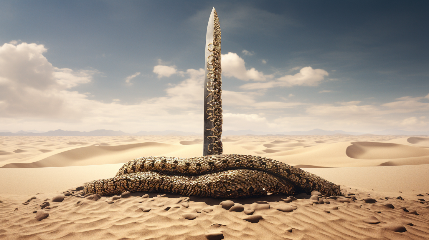 Ink-style snake scales in a desert