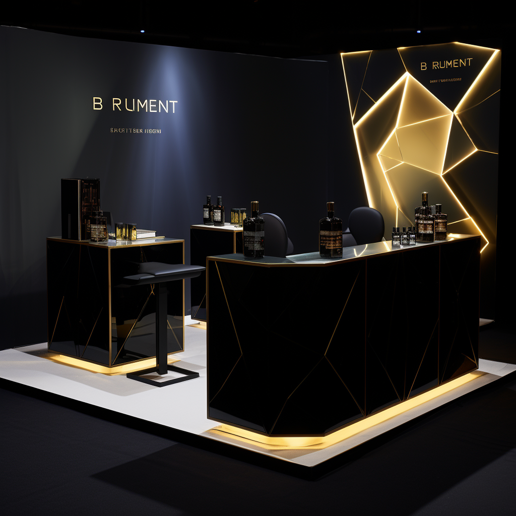 Perfume booth with branded table display