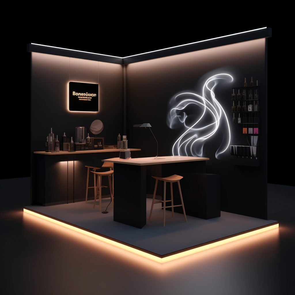 Trendy perfume booth with warm lighting