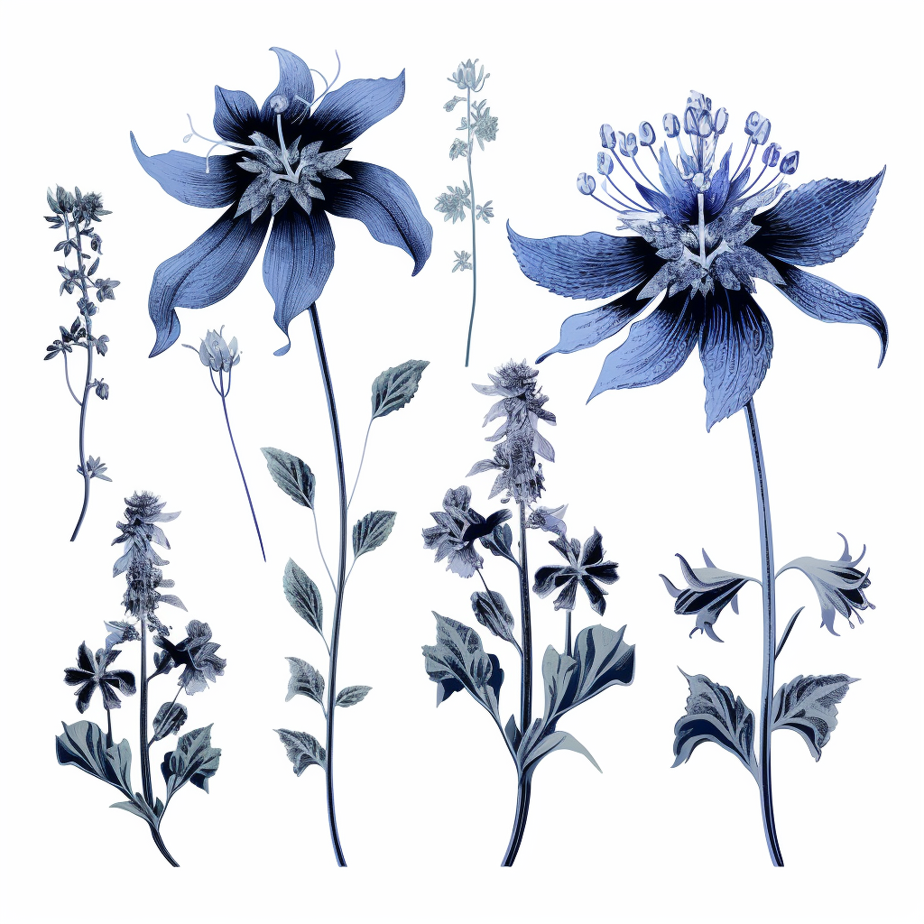 Borage flowers silhouette drawing versions