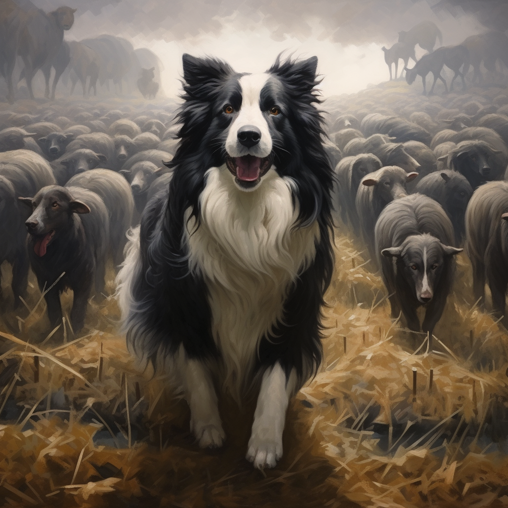 Border Collie guiding sheep in field