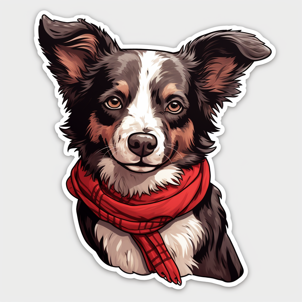 Border Collie Red Bandana Funny Sticker Dog Animation