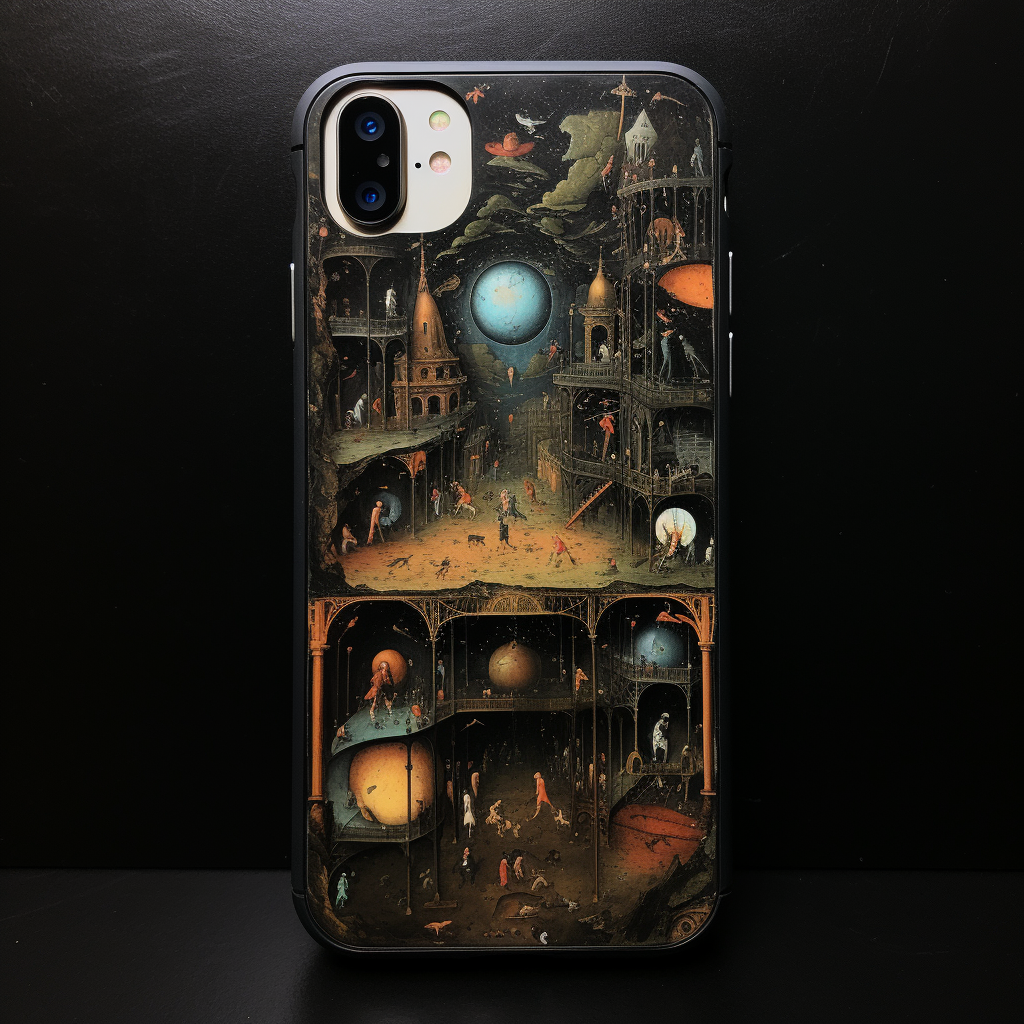 Back of iPhone in Bosch-inspired art