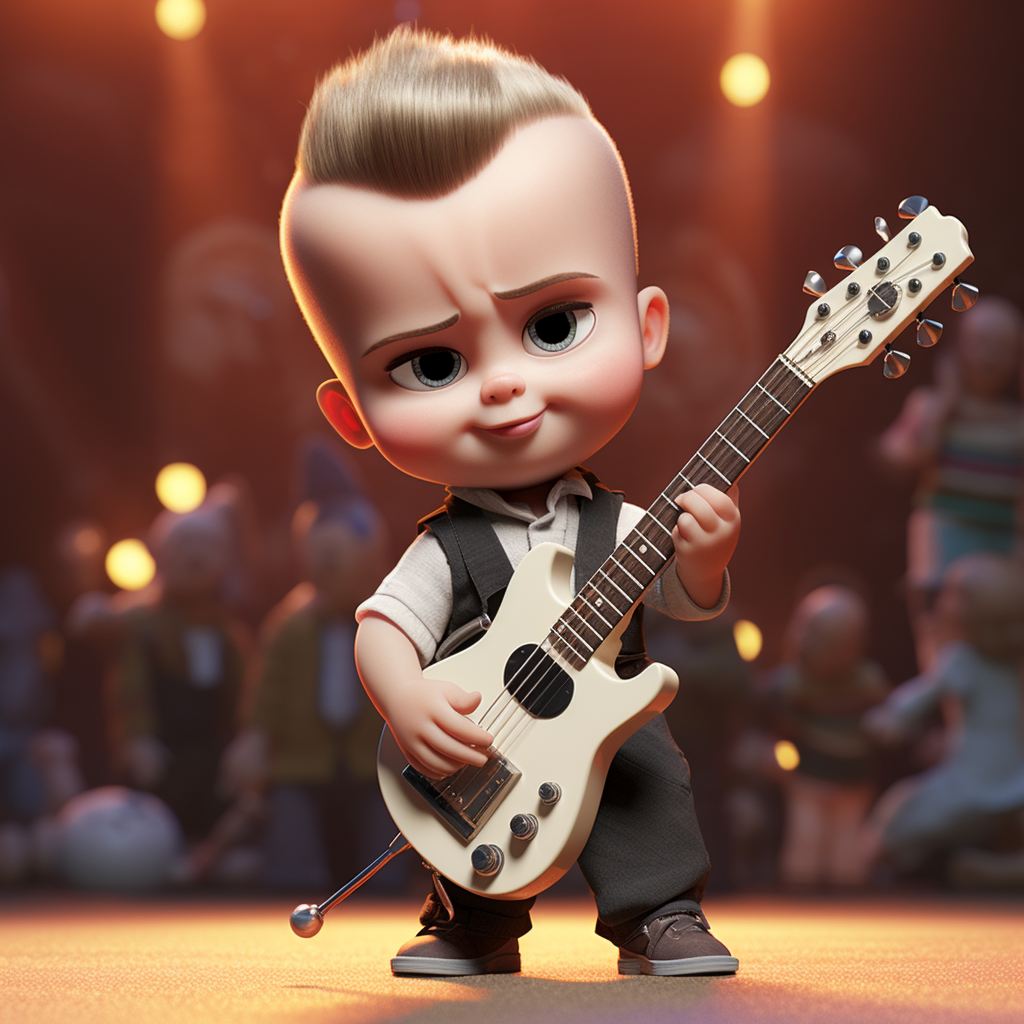 Boss baby playing guitar on stage