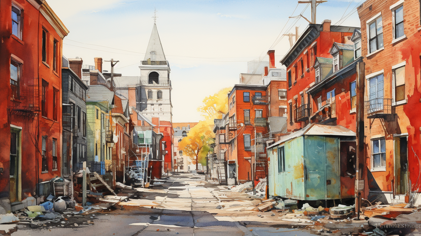 Vibrant watercolor painting of Boston's North End