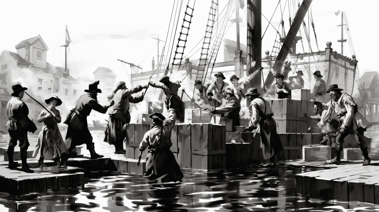 Historic illustration of Boston Tea Party