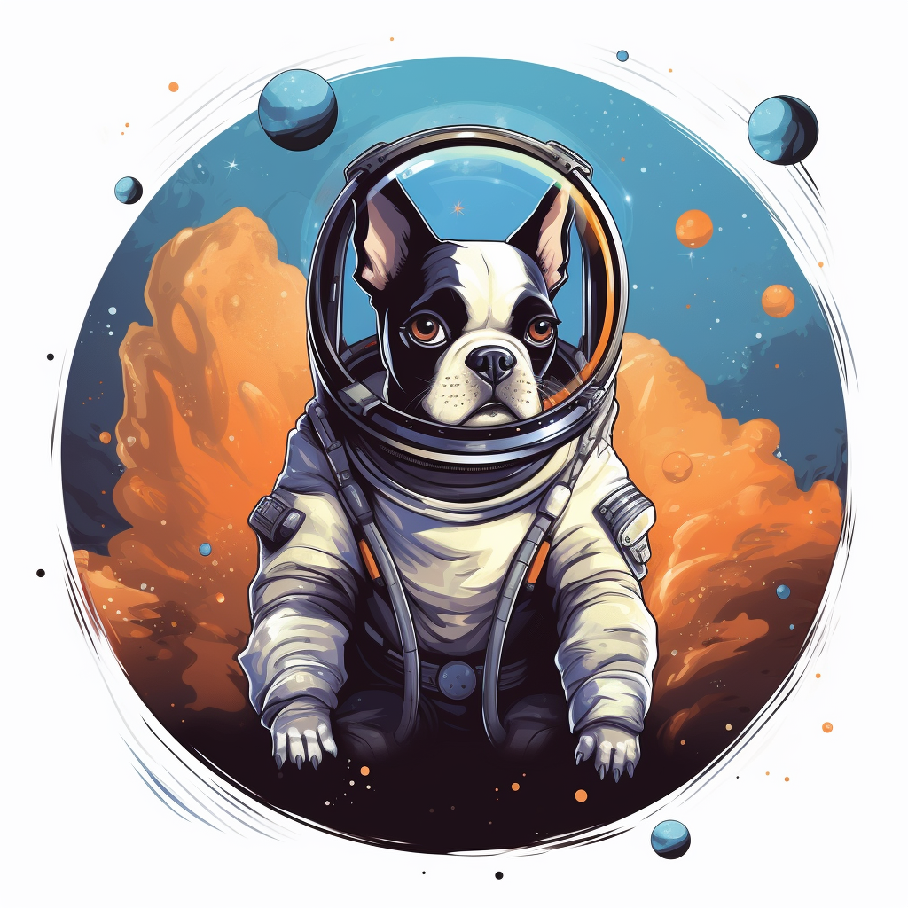 Illustration of Boston Terrier in Astronaut Costume