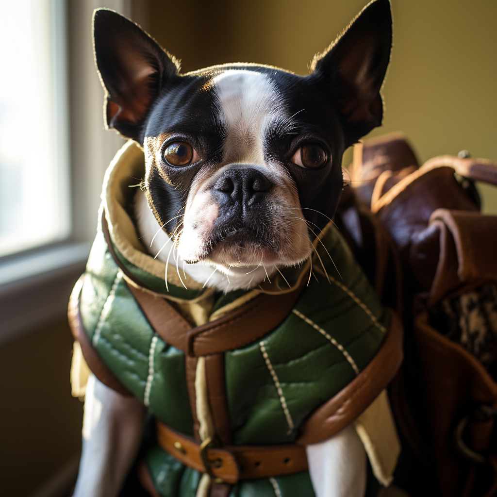 Boston Terrier dressed as Link from Zelda