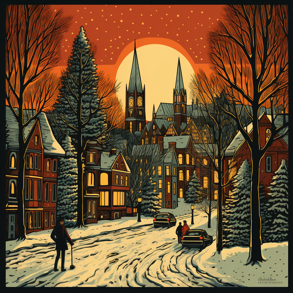 Boston, MA Woodblock Christmas Card