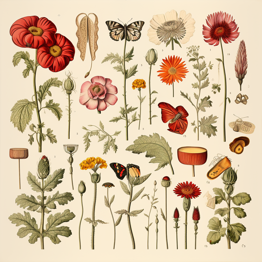 Artistic botanical illustrations showcasing nature's beauty