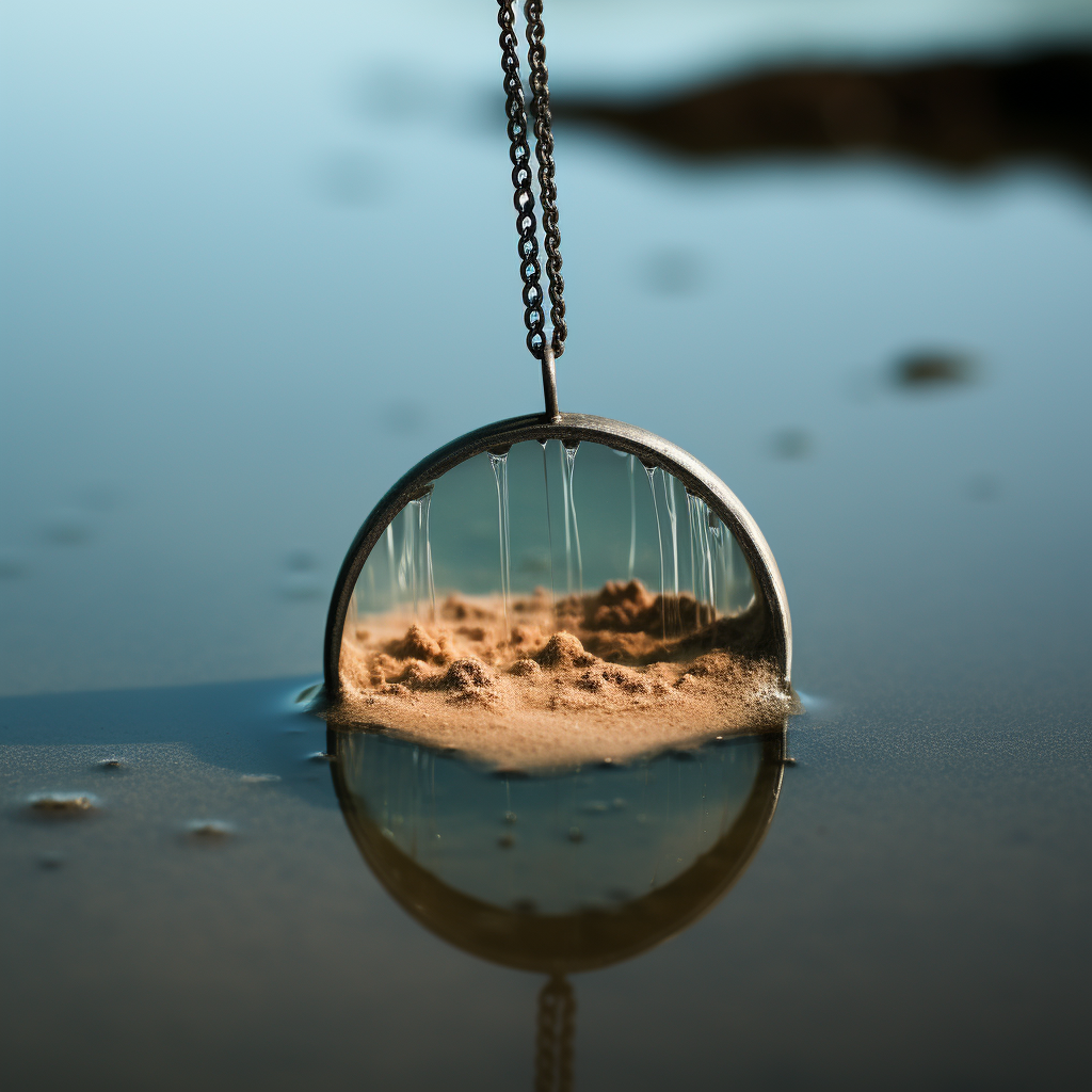 Necklace partially buried in lake sand