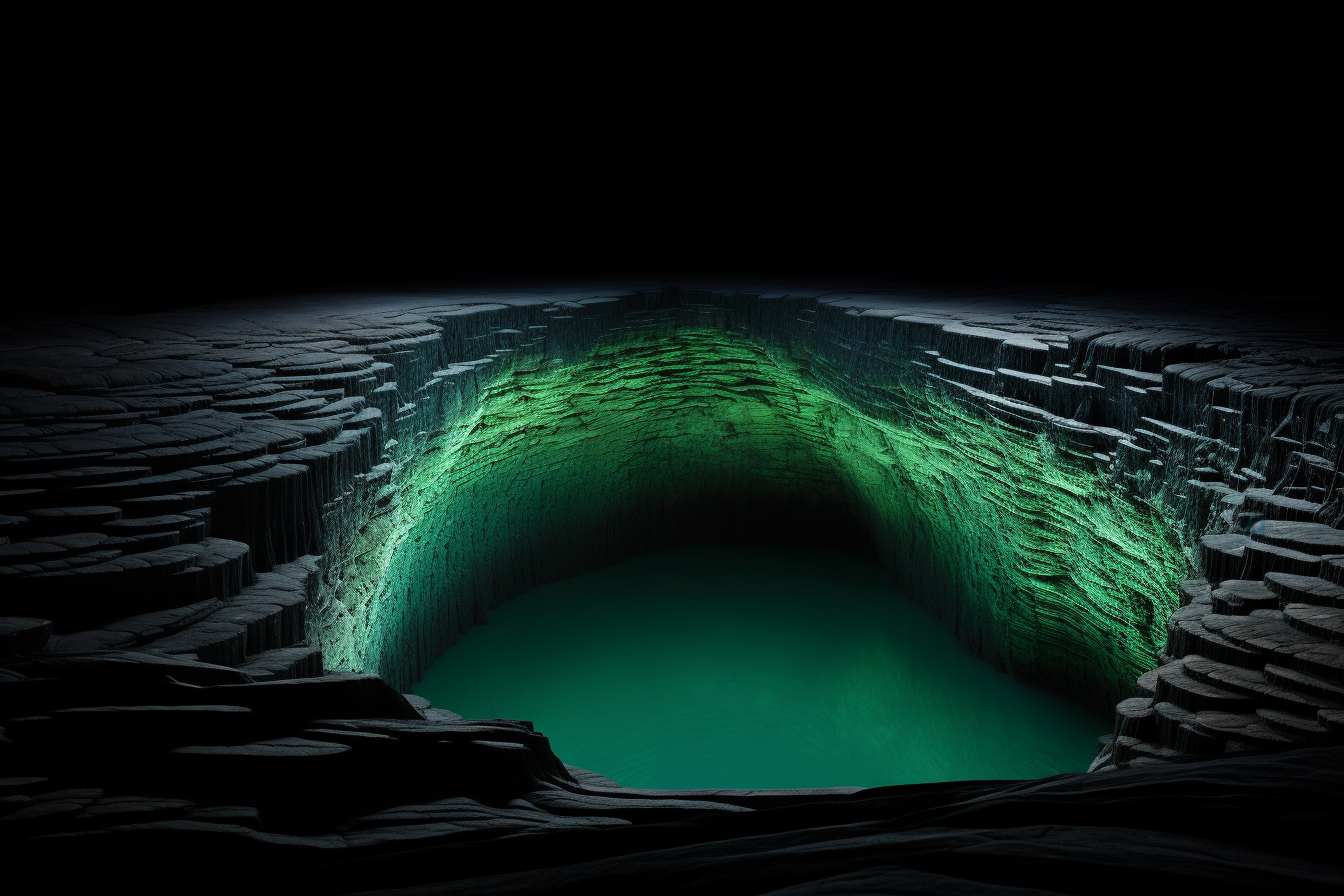 Mysterious bottomless pit on black background with light green color