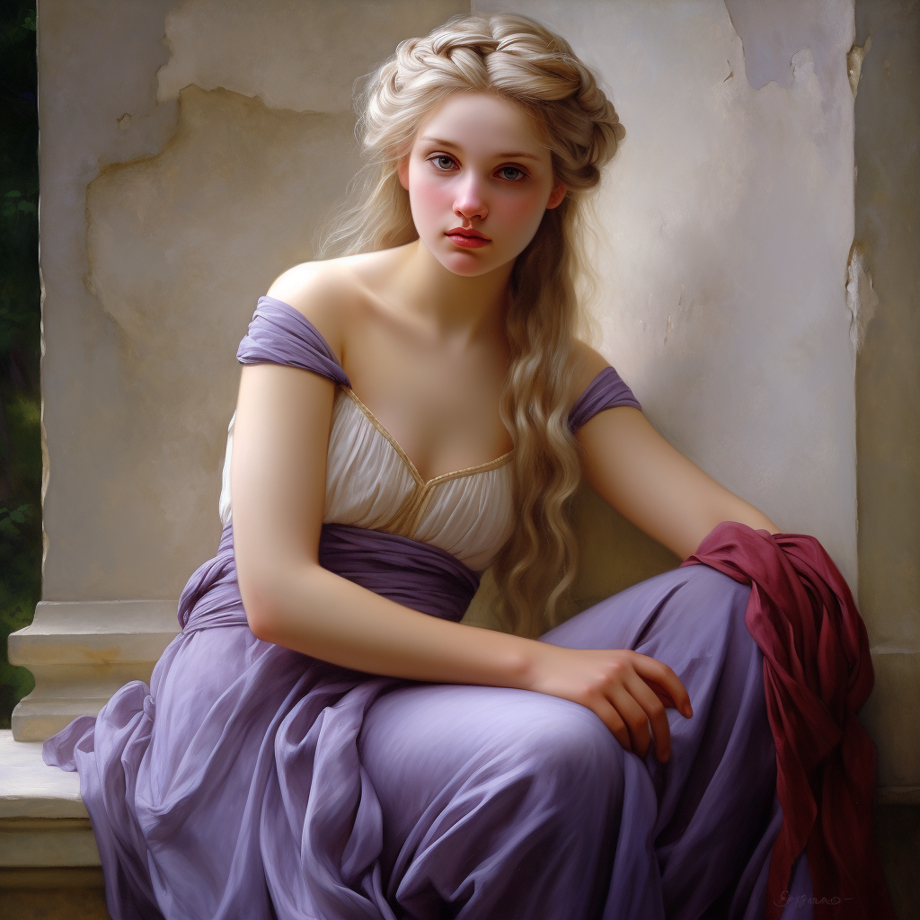 Graceful maiden in lavender carmine gown