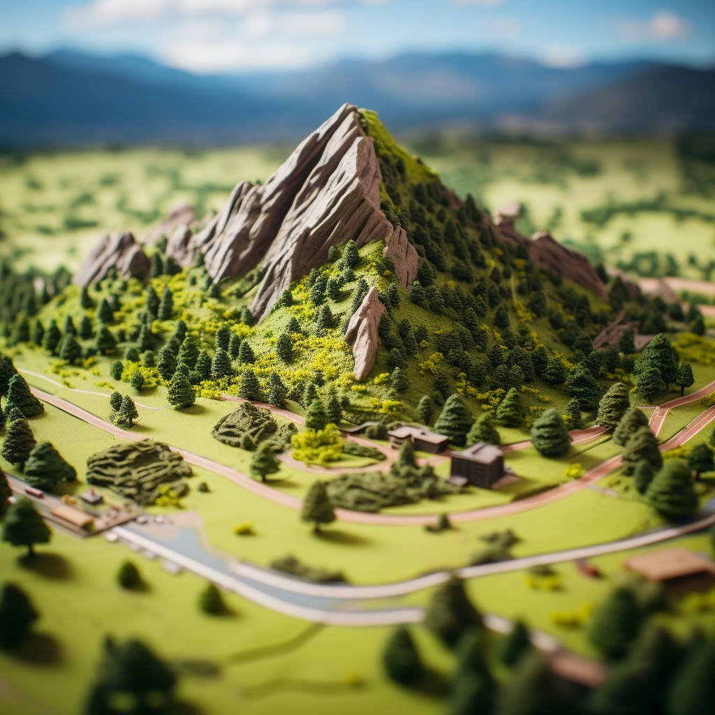 Scenic Boulder Flatirons in Isometric Tiltshift Claymation