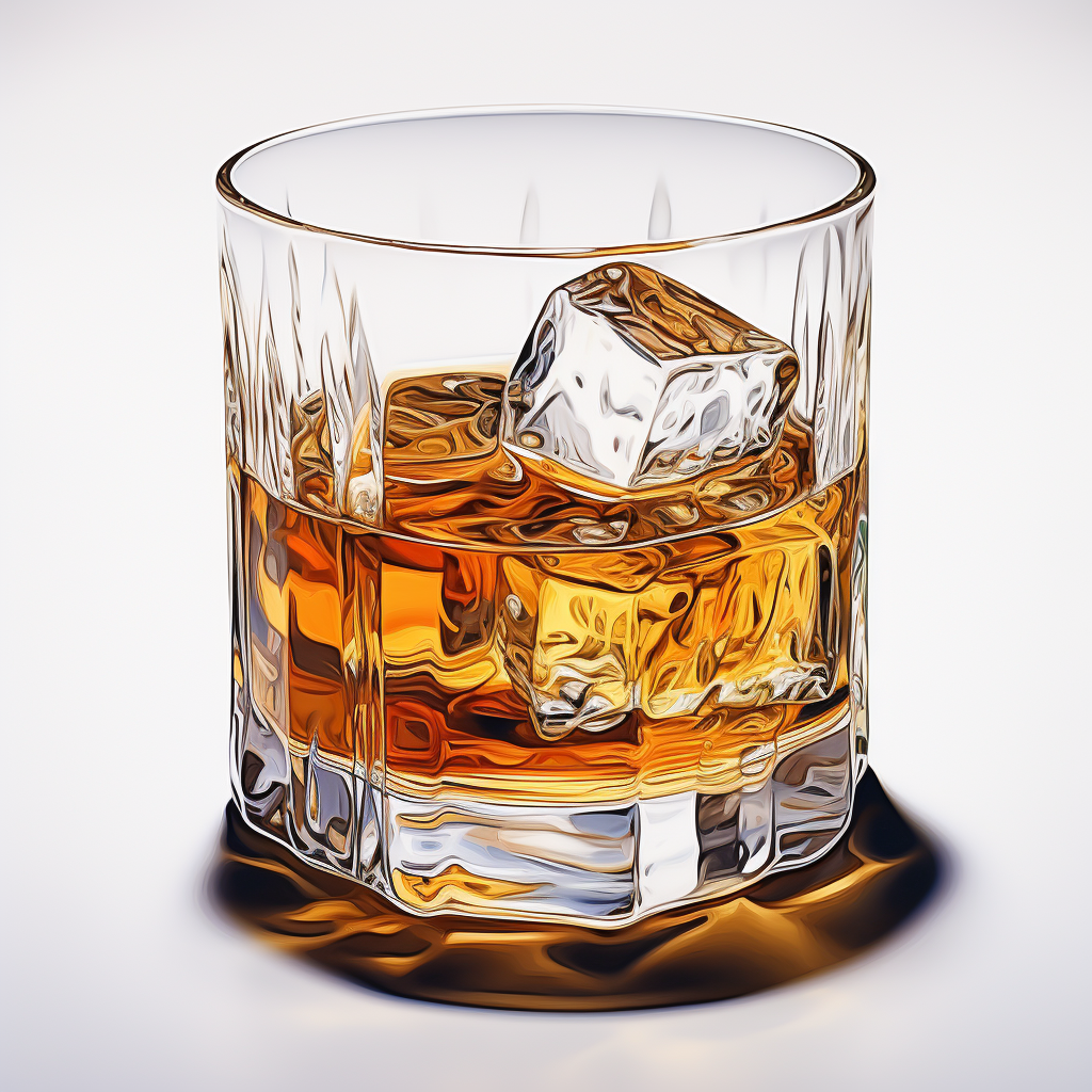 Stylish bourbon glass on white background