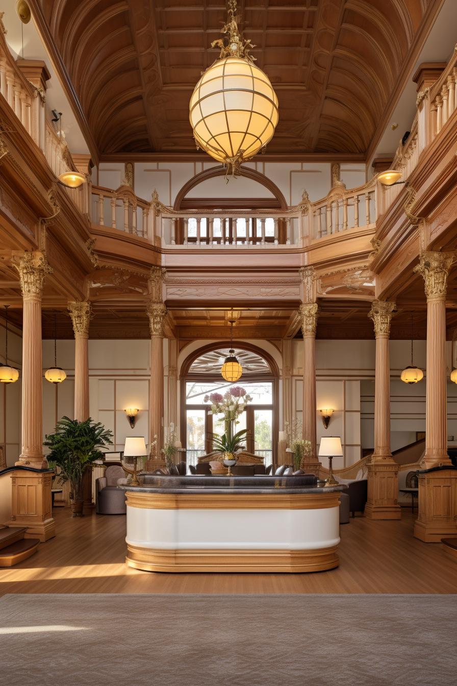 Boutique hotel lobby with elegant Victorian decor