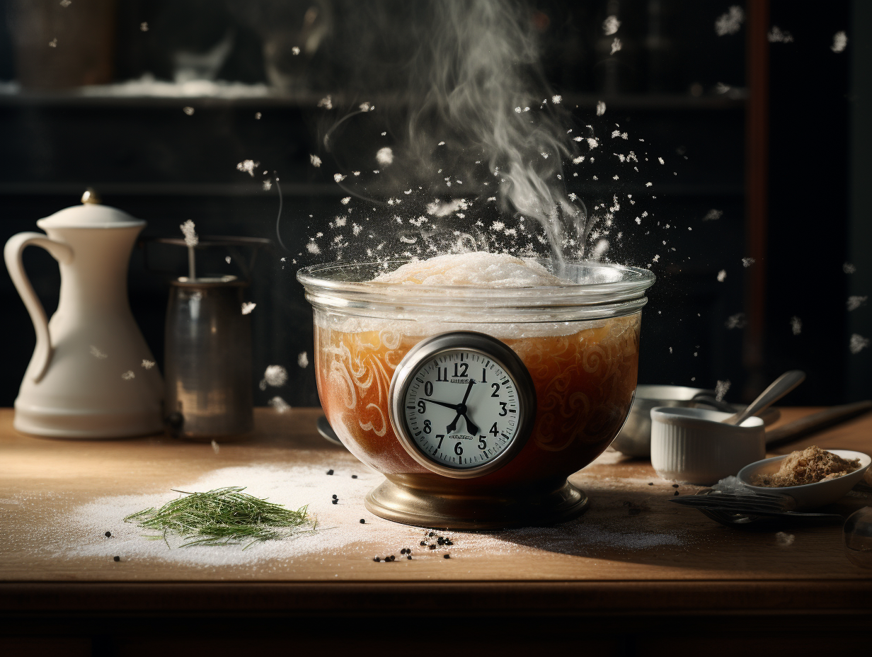 Bowl of hot soup with thermometer and snowflake