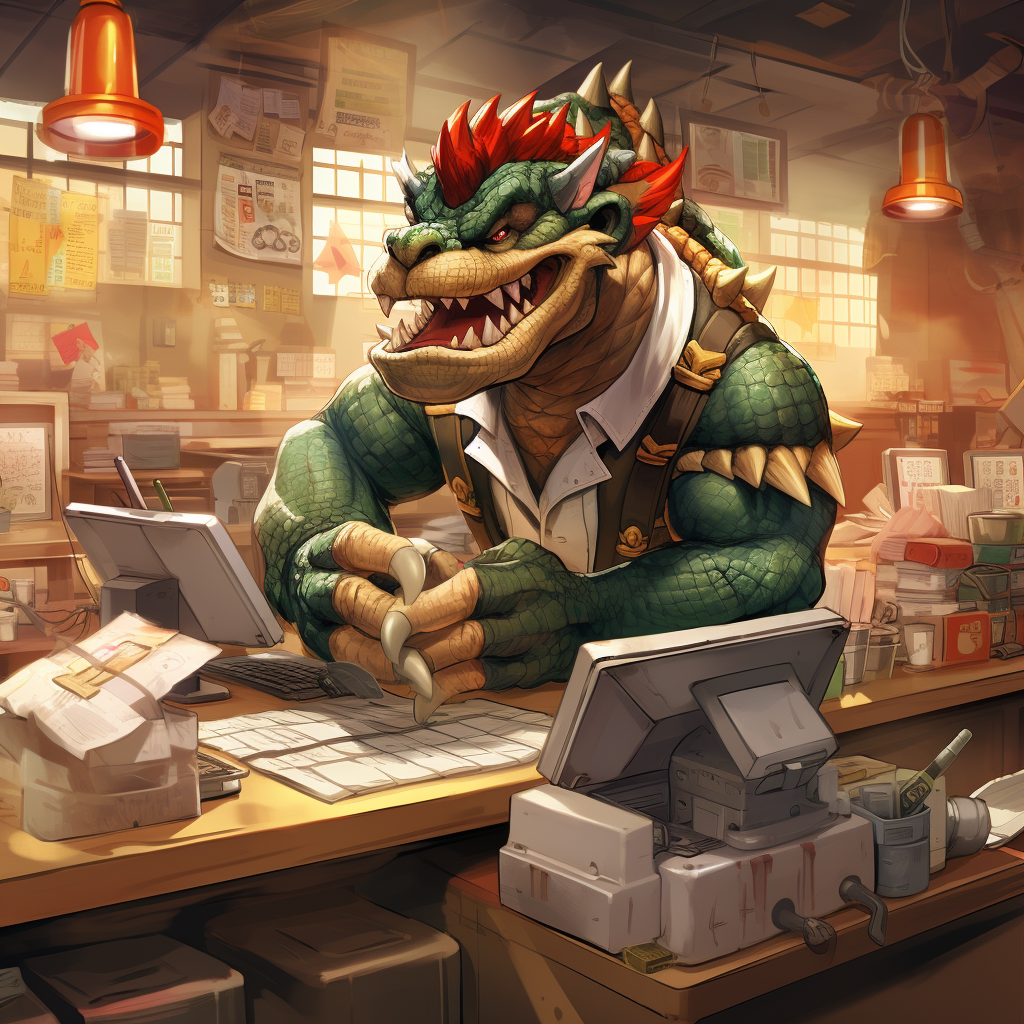 Bowser losing temper at customer as a cashier