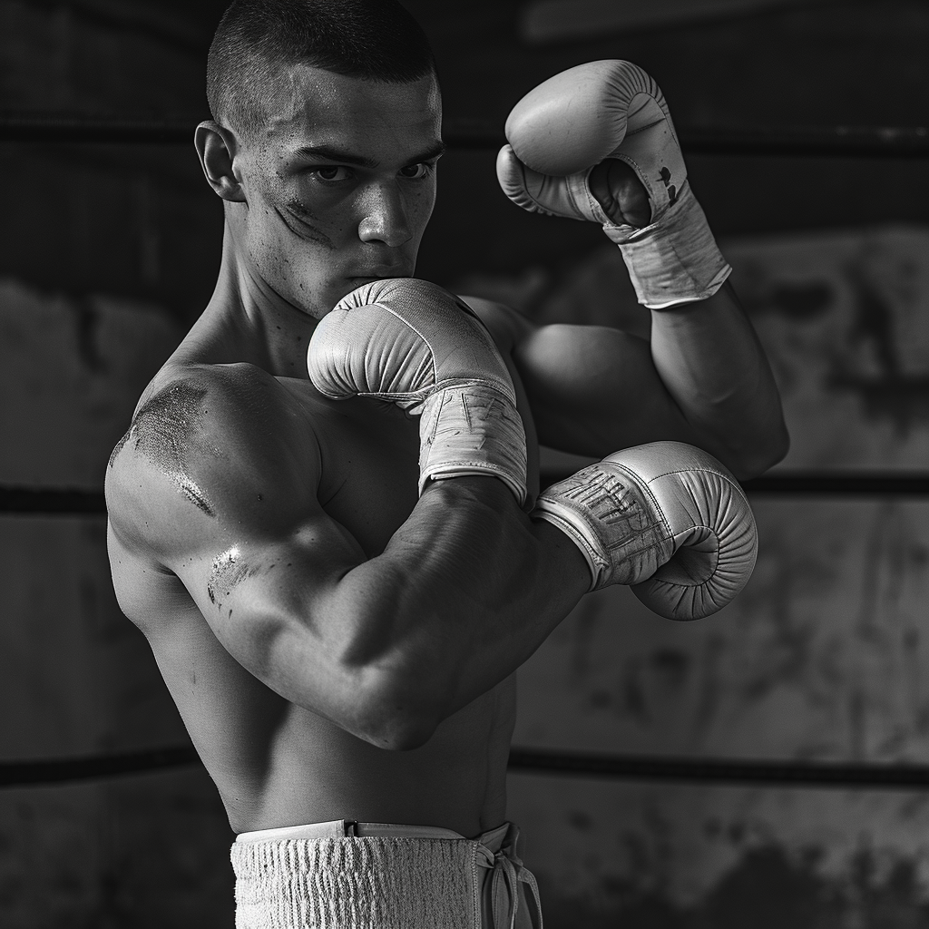 Man with Bandaged Hands in Boxing Stance