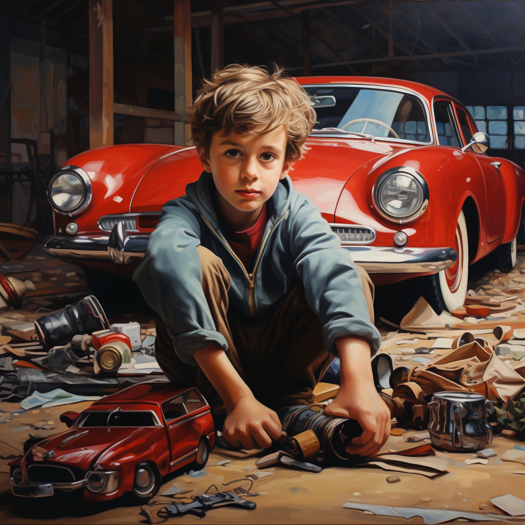 Young boy enjoying cars