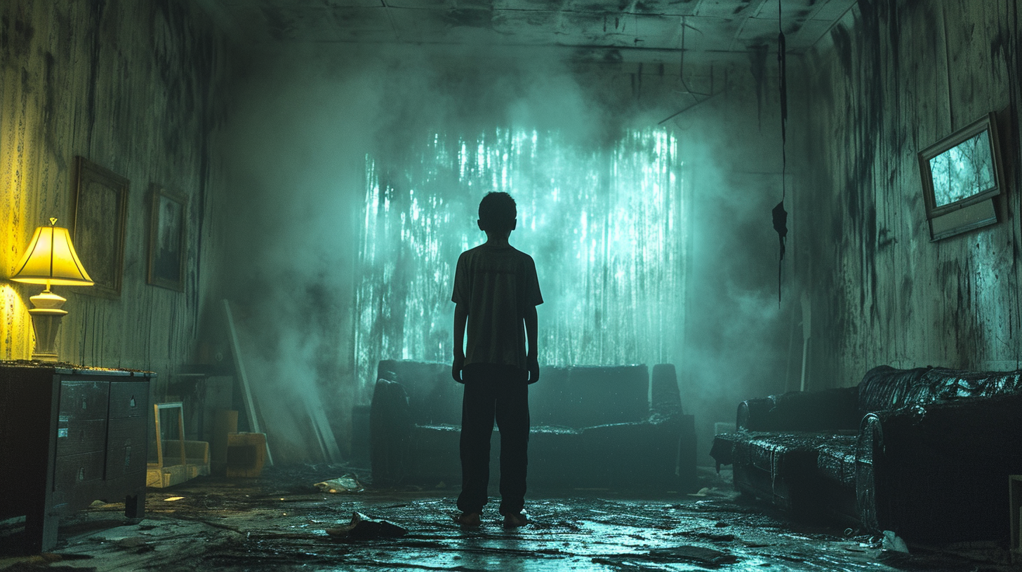 Boy in Dark Living Room