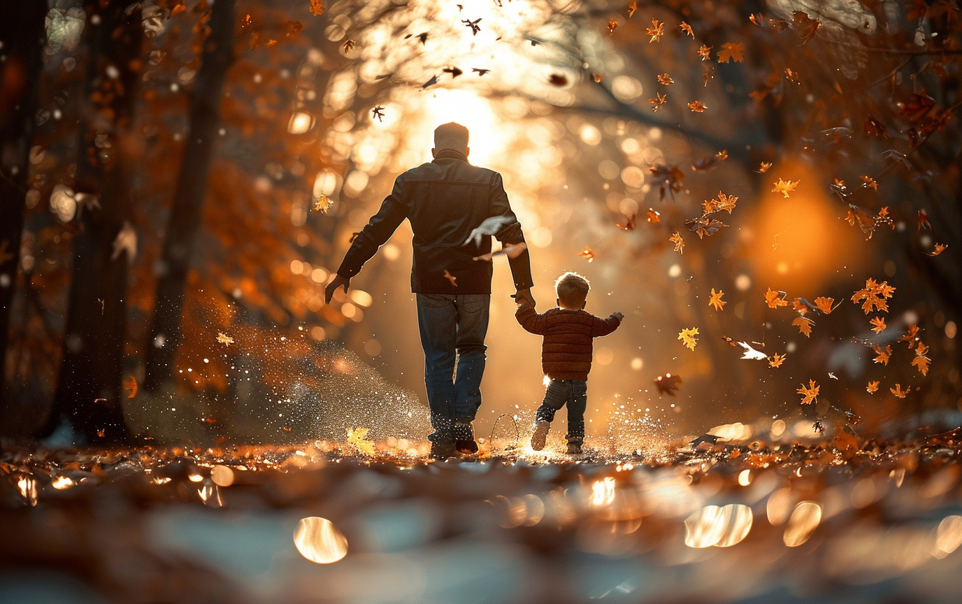 Boy running to father embrace