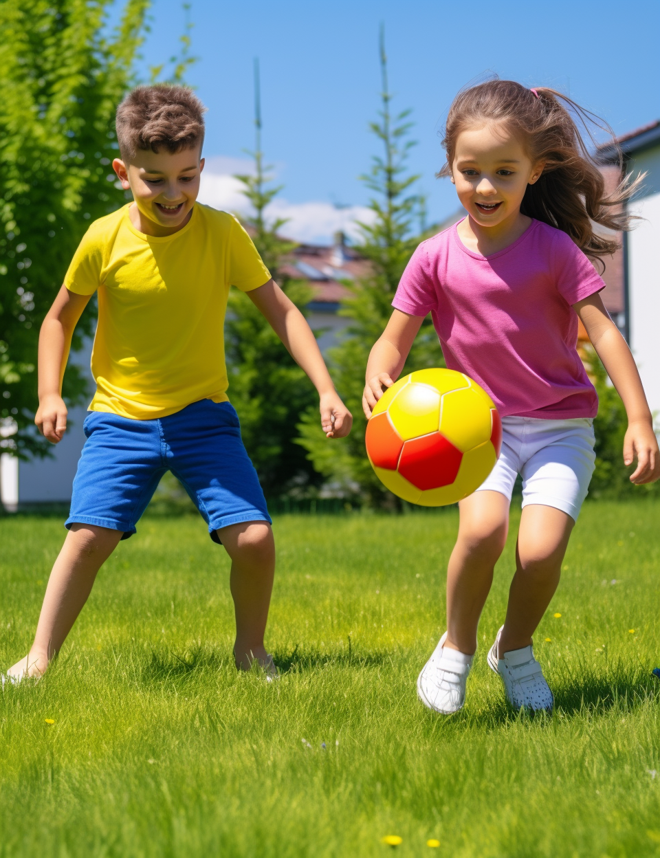 Two children playing ball games