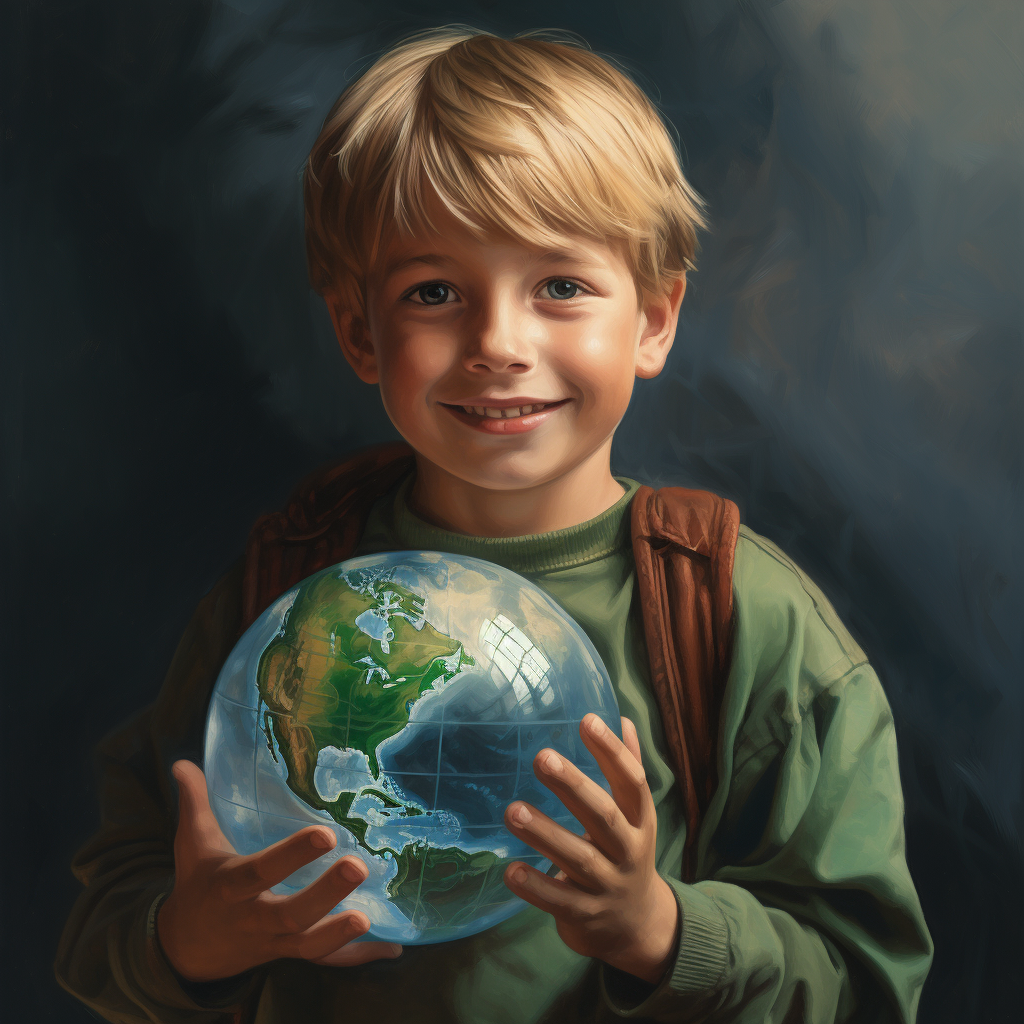 Boy holding globe like Captain Planet