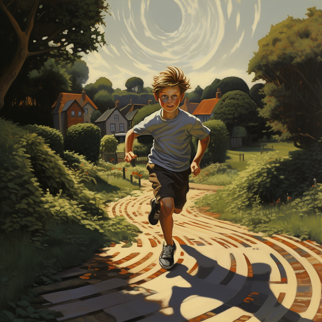 Smiling Boy Jogging on Circular Road