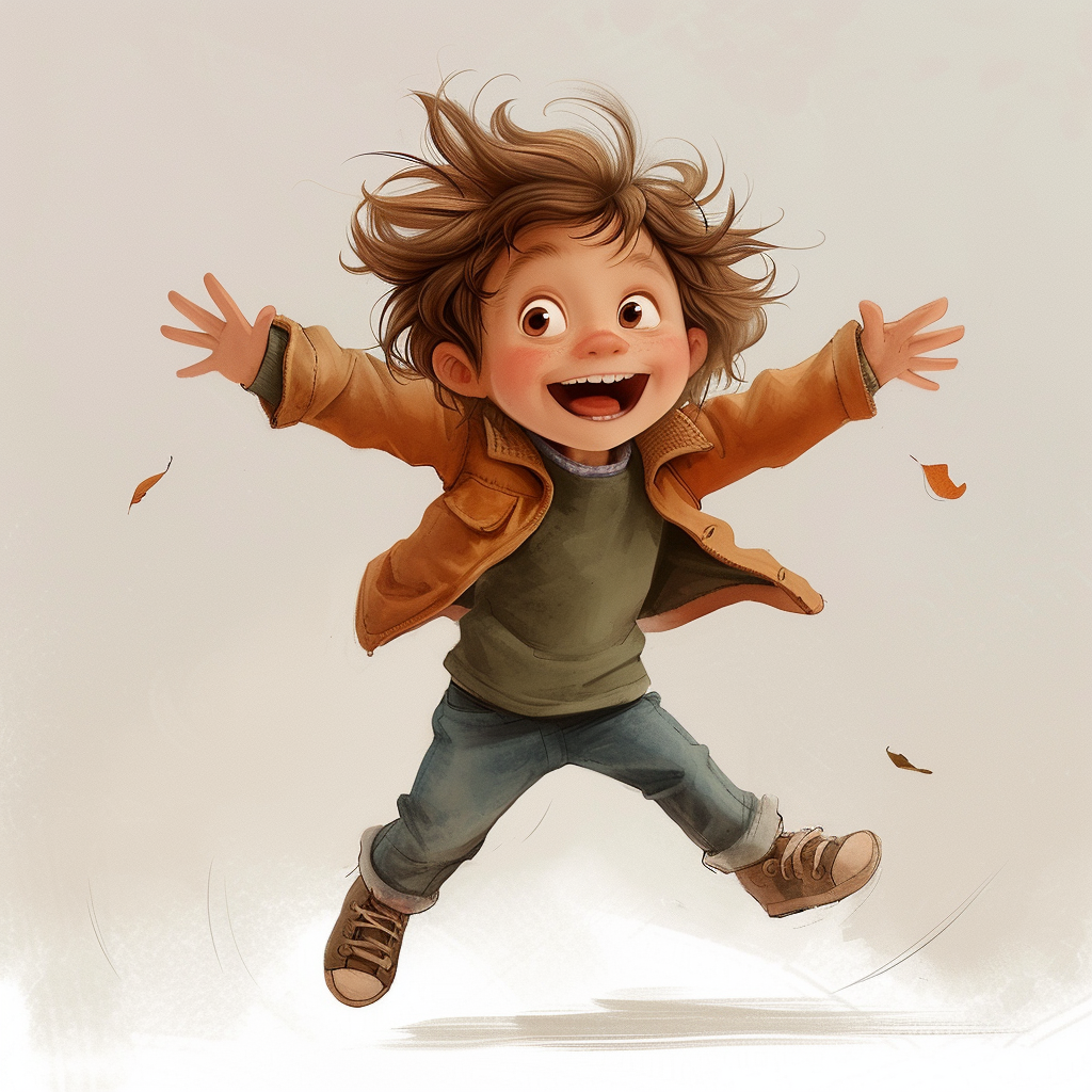 3-year-old boy jumping with brown hair