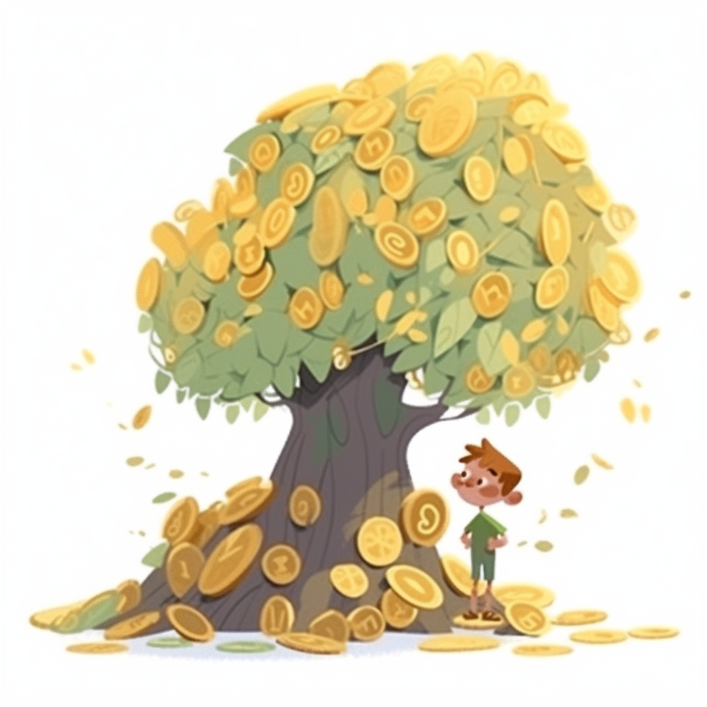 Young boy gathering golden treasure