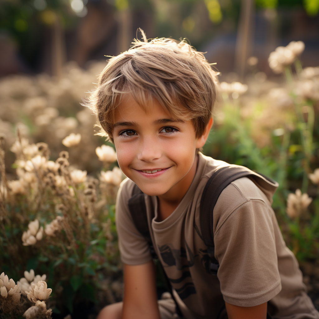 Boy enjoying Minecraft and nature