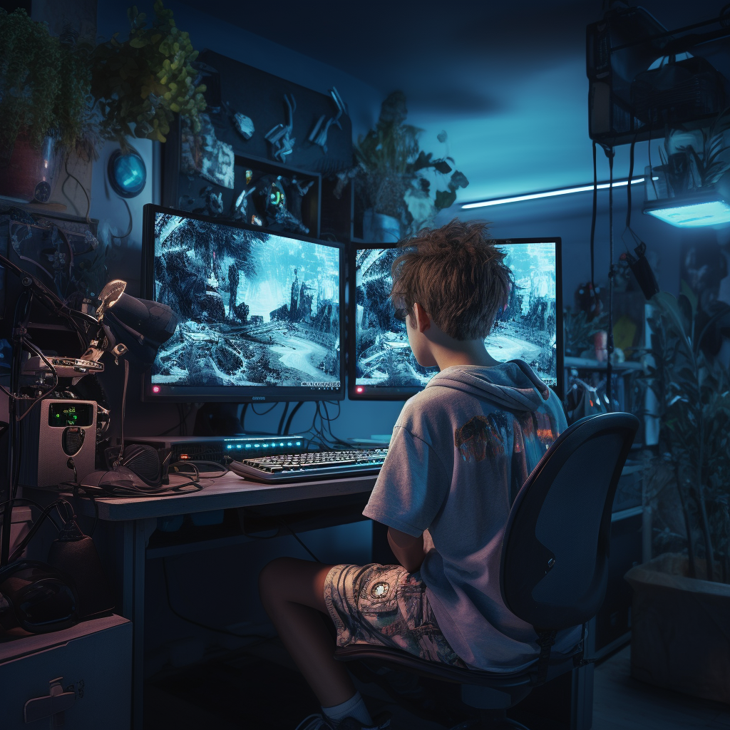 Boy playing Valorant game on computer